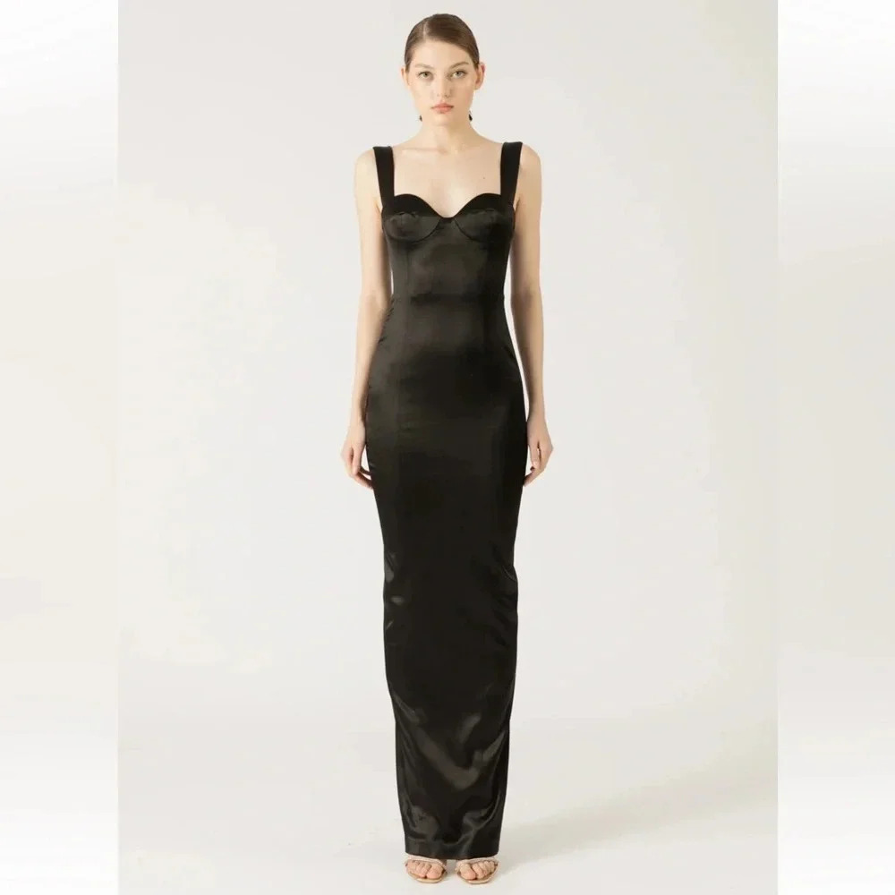 🖤 SAU‎ LEE “Palmela” Black Satin Bustier Gown Sz 0 NWT 🖤